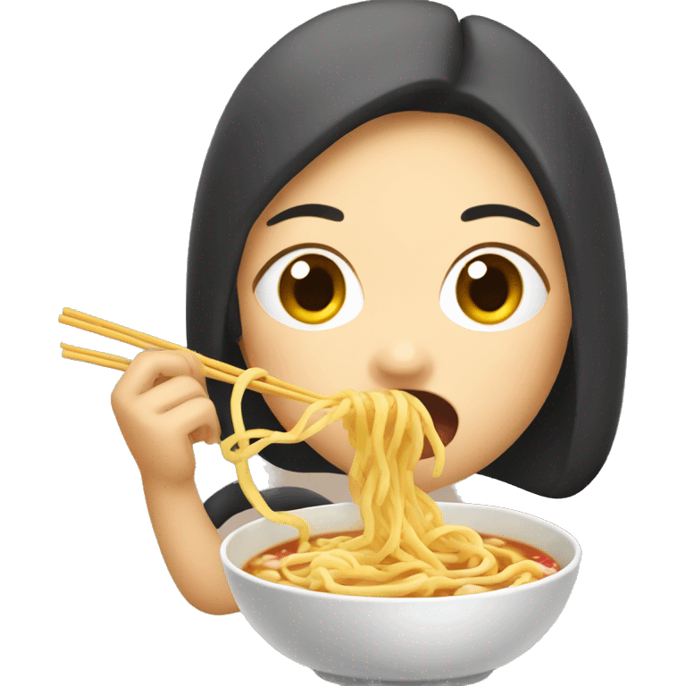 An Asian female worm eating noodle soup emoji