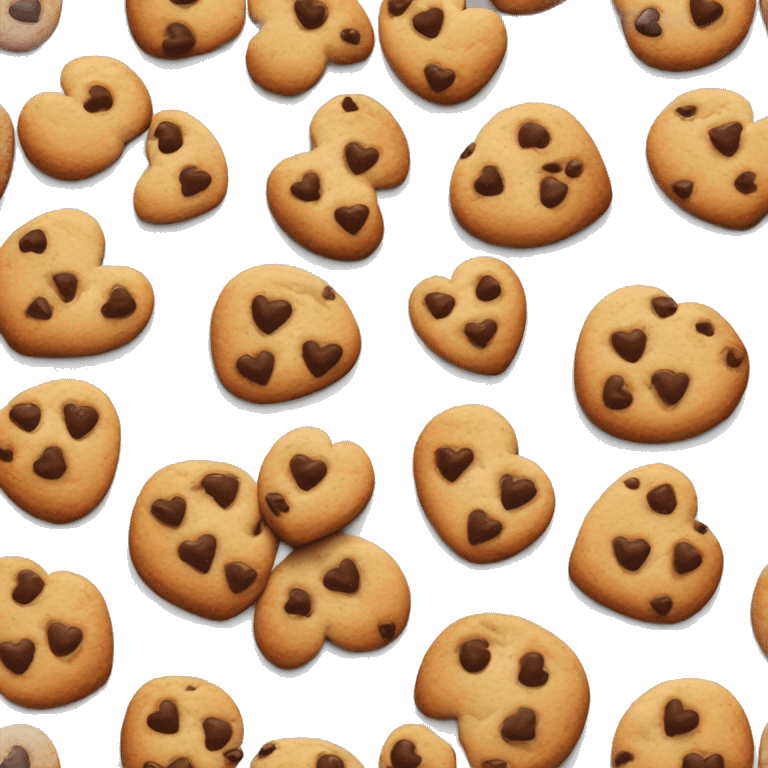 Realistic heart shaped chocolate chip cookie isolated.  emoji