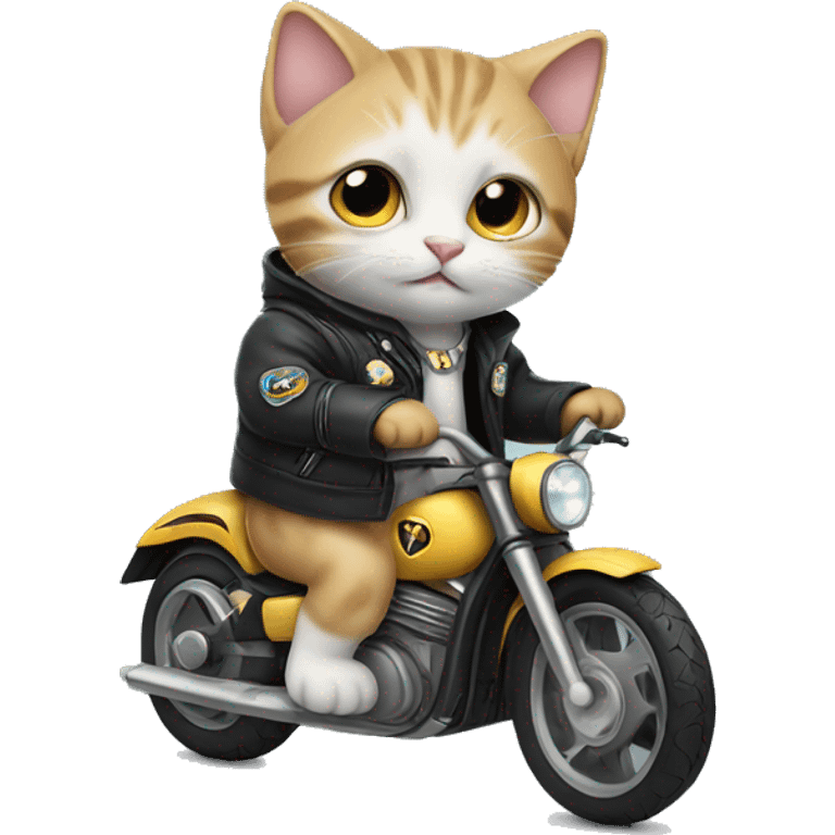 Kitten wearing a jacket arising a moter cycle emoji