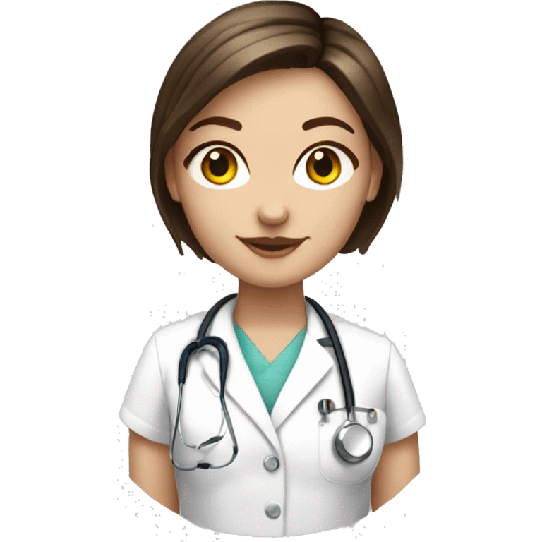 White girl with brunette short hair with stethoscope emoji