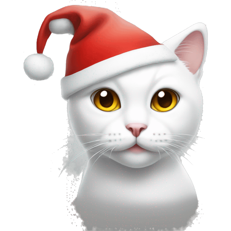 A white cat wearing a Santa hat emoji