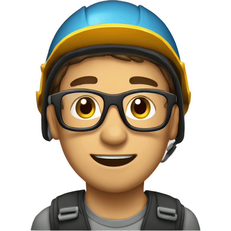 Young man with safety helmet, glases and earplugs emoji