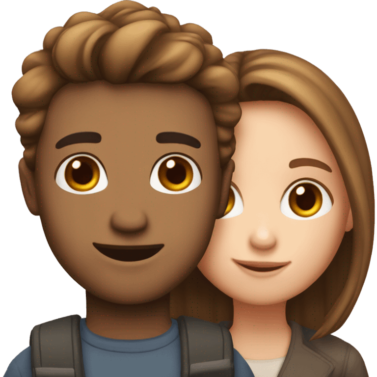 young couple feel in love both are white skin and have brown hair emoji