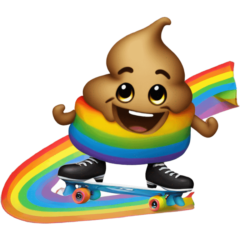 Poop emoji skating in a rainbow  emoji