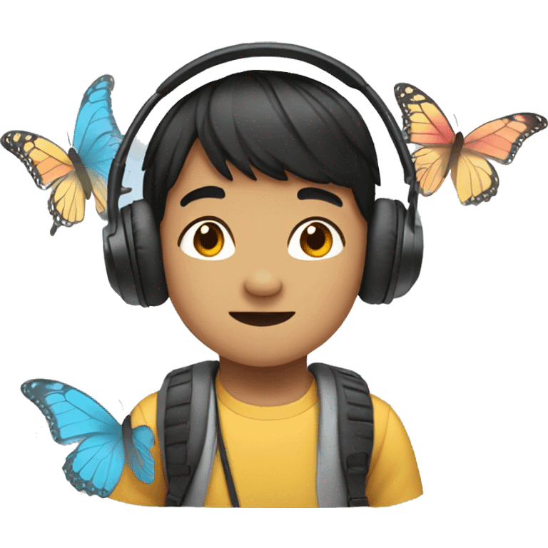 asian boy with headphone and butterflies  emoji