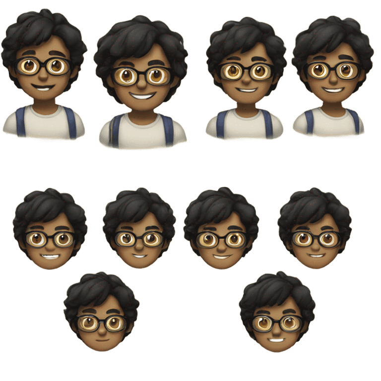 smiling boy with black hair with glasses emoji