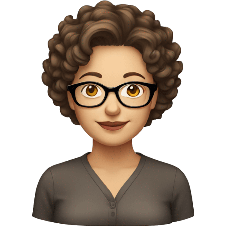 short curly brown hair, glasses middle aged woman emoji