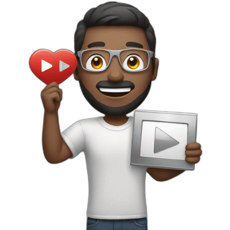 A man being happy holding youtube silver play button emoji