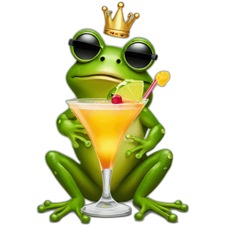 Queen frog with sunglasses drinking a cocktail  emoji