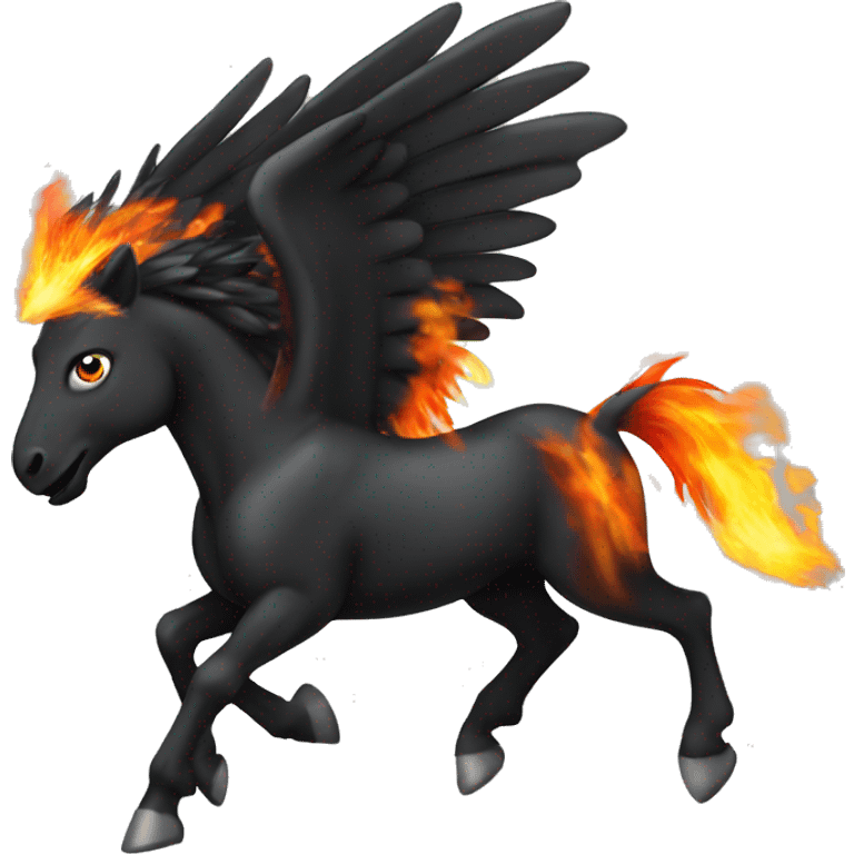 Black Pegasus with Fire mane running emoji