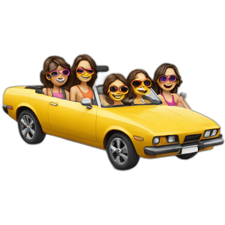 Coche con 5 chicas con gafas sonriendo emoji