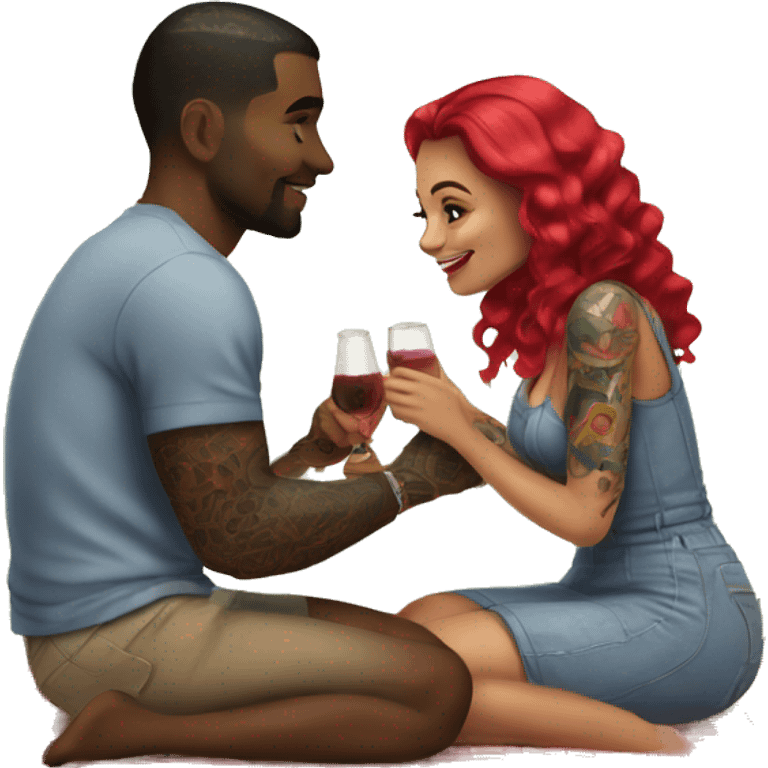 Romantic picnic date for beautiful tattooed couple emoji