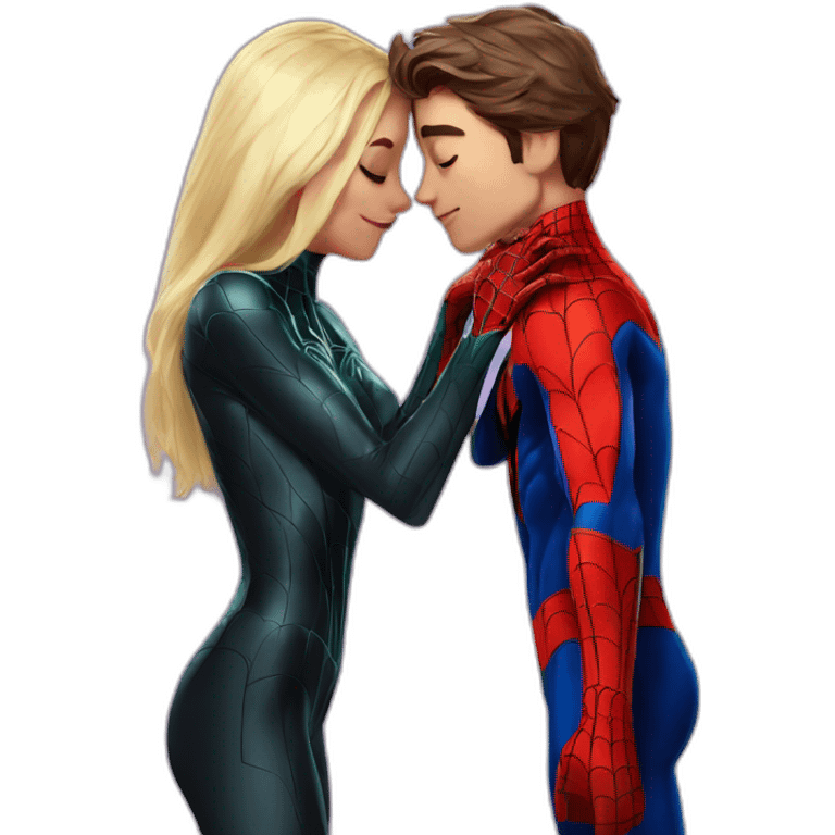 Spider-Man Miles Marales and Gwen Spider kiss emoji