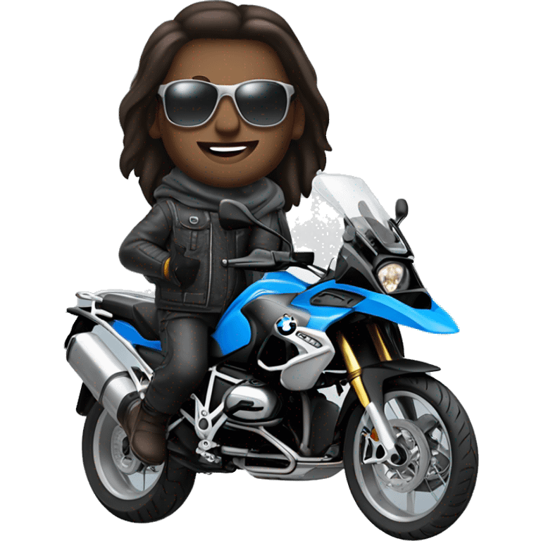 bmw gs 1250 male rider sunglases on bike dark hair blue eyes emoji