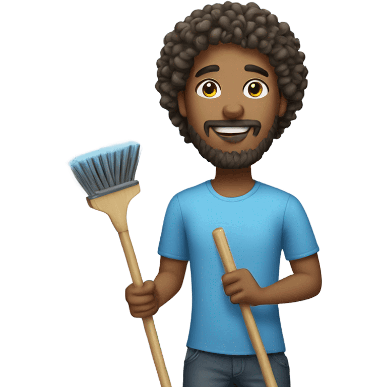 Man with curly hair and beard cleaning emoji