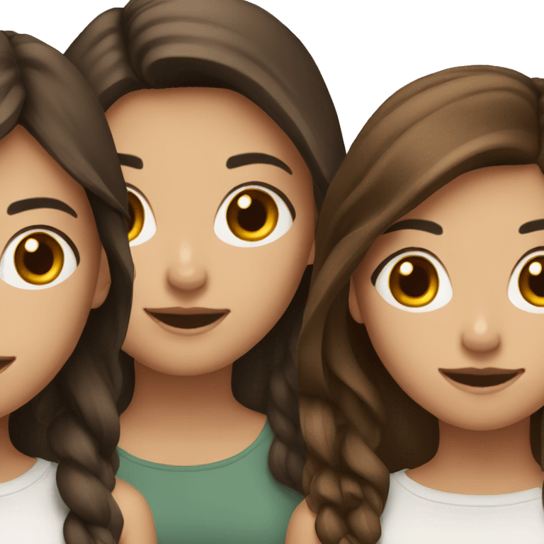 Three medium length brunette hair female friends emoji