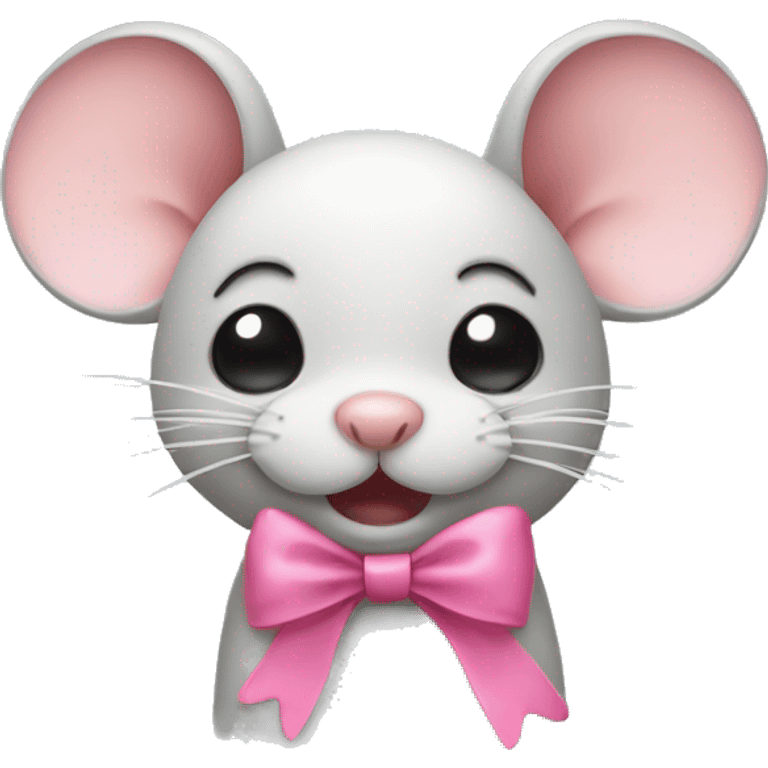 crying mouse with pink bow on ear emoji