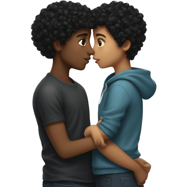 Curly black hair girl kissing a boy with dark hair  emoji