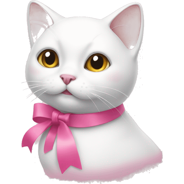 Make a white cat with a pink ribbon around its neck emoji