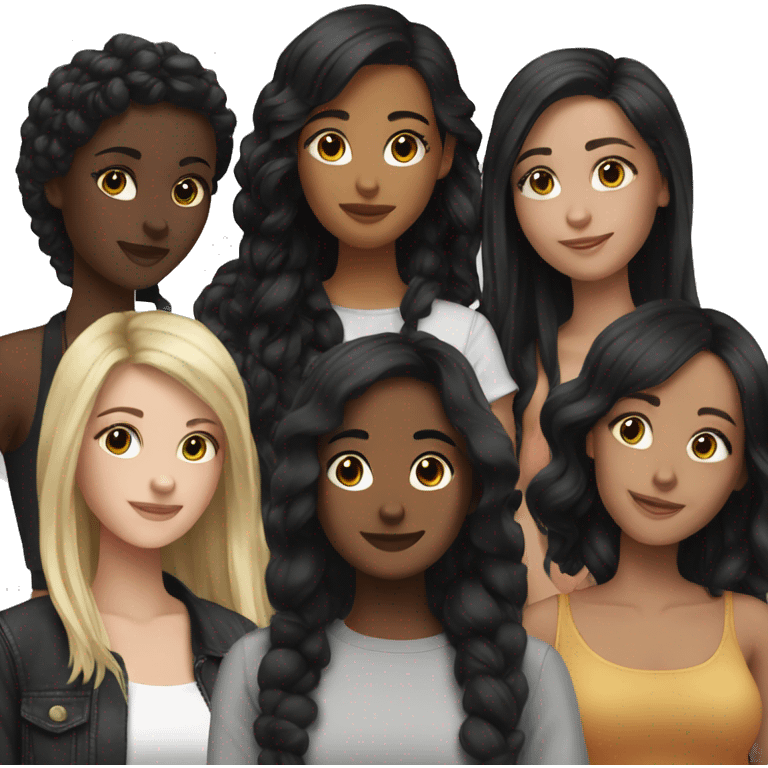 5 girls friends  with all black hair  emoji