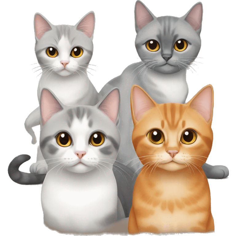 three cats: an orange shorthair, a grey persian cat and a siamese  emoji