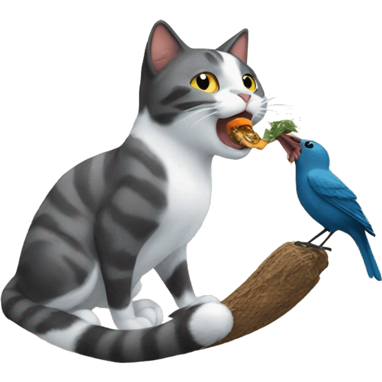 Cat eating bird emoji