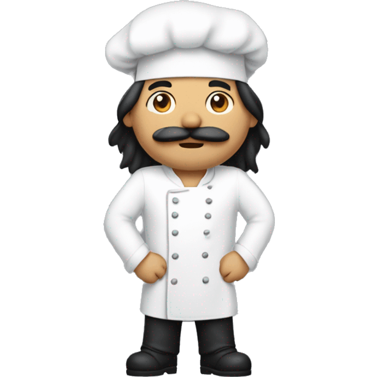 half asian, half white man with long black hair, facial scruff, and a mustache wearing a chef's hat emoji