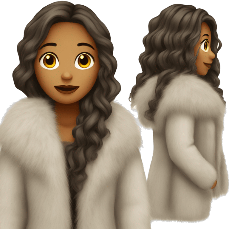 Beautiful girl with long hair in a fur-coat emoji