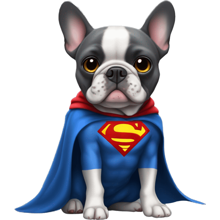 French bulldog dark grey dressed as superman emoji