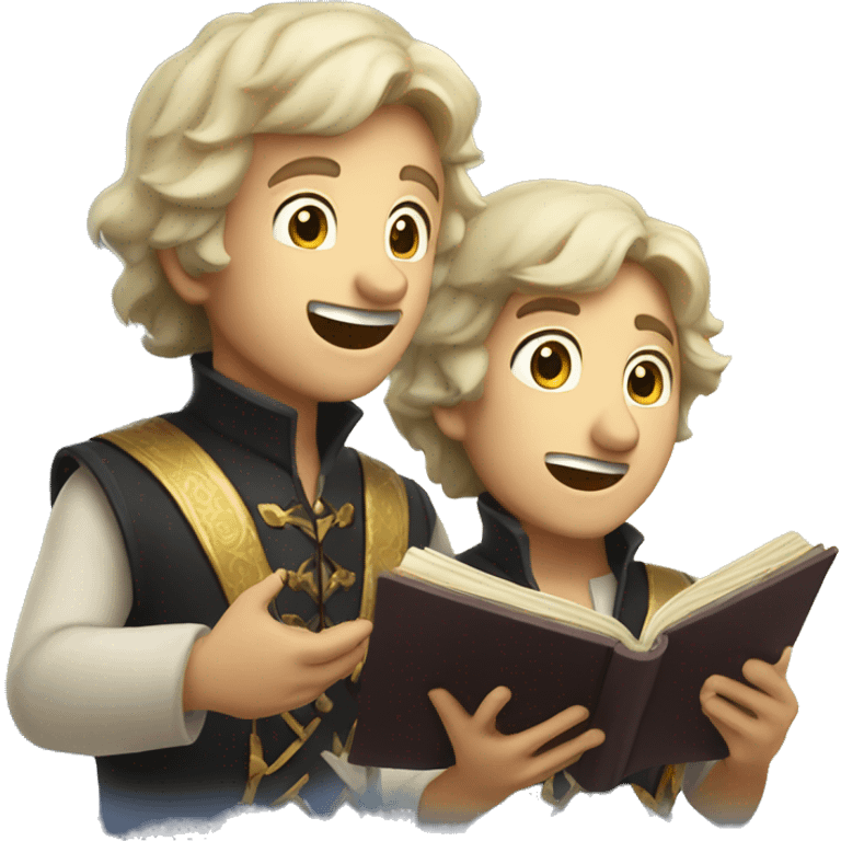 two caucasian bards singing with magic emoji