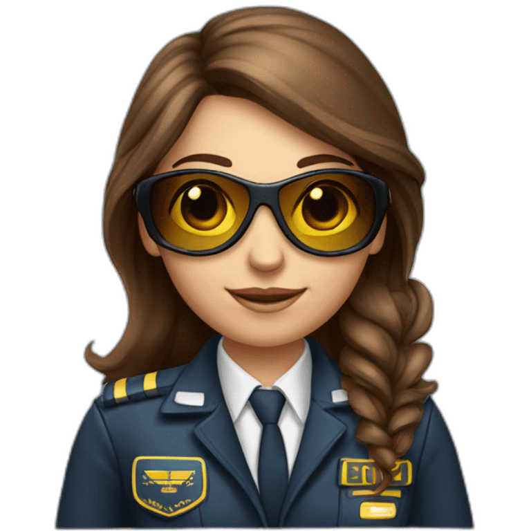 young long brown hair female Boing airplane pilot with sun glasses emoji