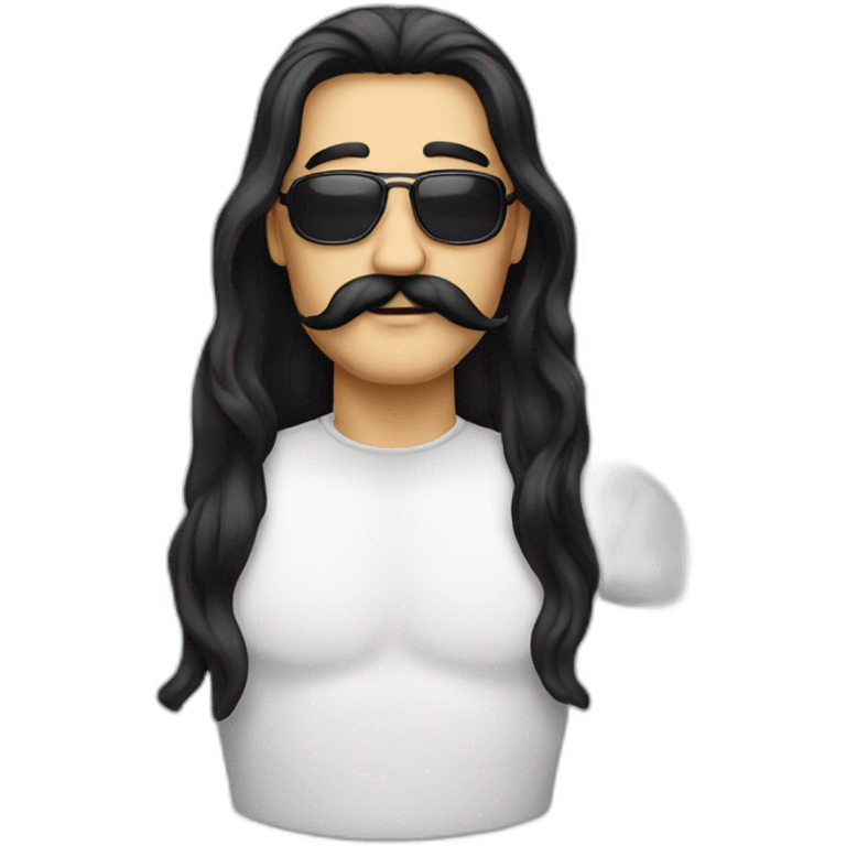 Man with black very long hair mustache emoji