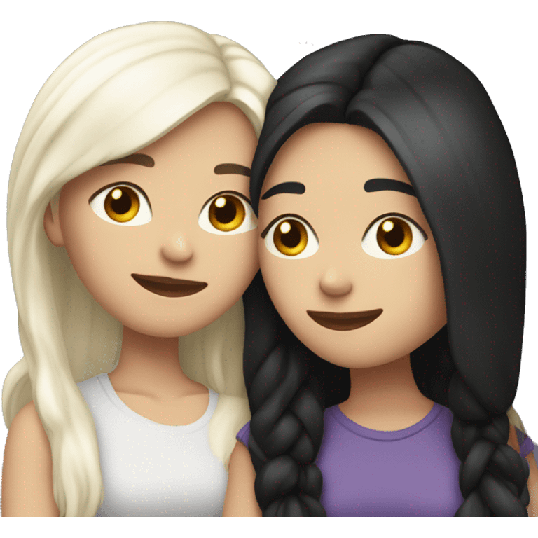 A lesbian couple with white skin and long black hair hugging intimately emoji