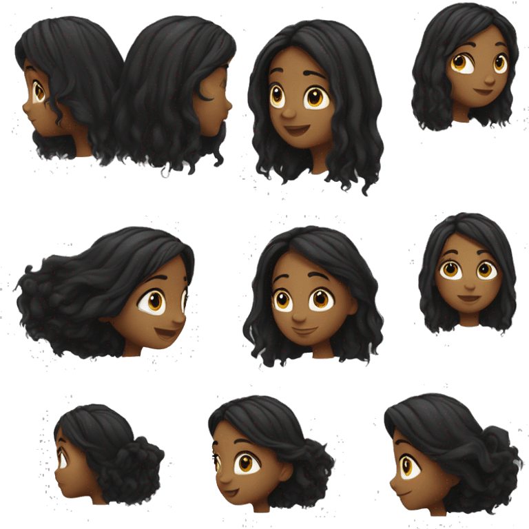 menina de olhos preto cabelo longo cabelo preto e cabelo cacheado emoji