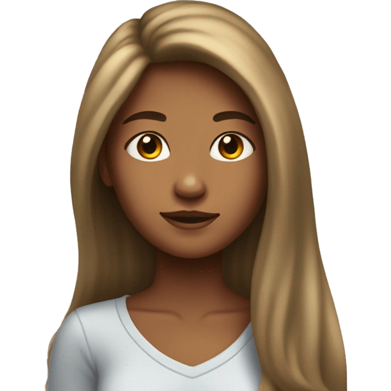 Teenage girl with tan skin, long chest-length hair, and fluffy hair emoji