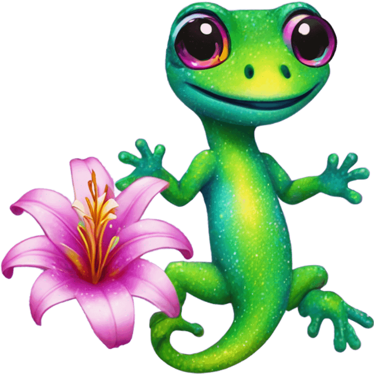 Lisa frank glitter gecko with a lily emoji