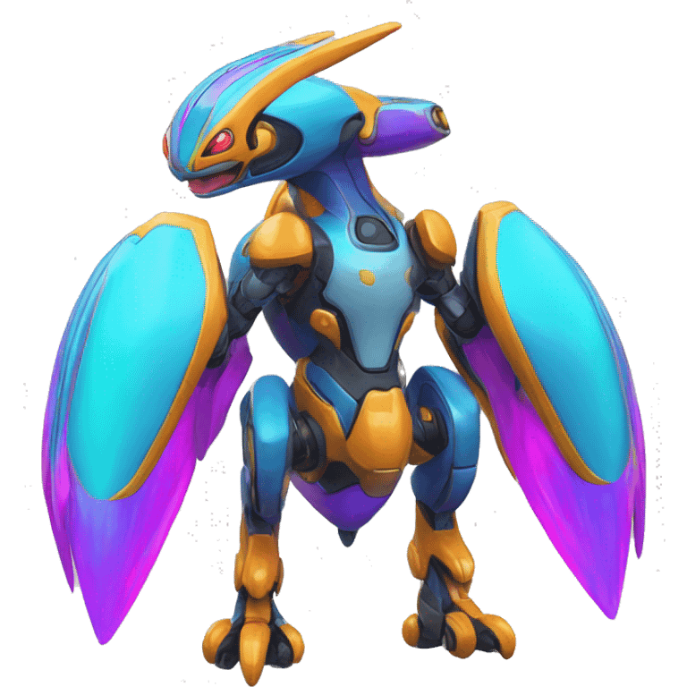 Colorful Neon Colors Vibrant Colors Flying Futuristic Mechanical Fakémon-Pokémon-Creature Full Body emoji