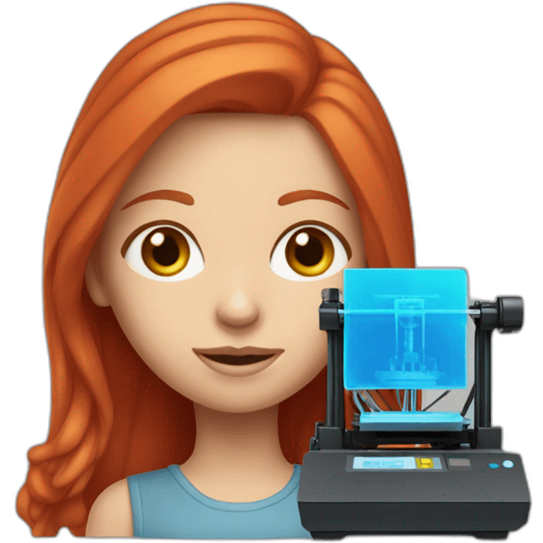 blue-eyed red-haired girl with 3d printer emoji