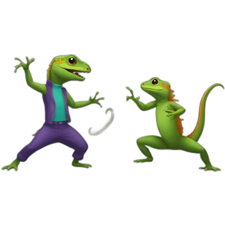 Lizard dancing with other lizard emoji