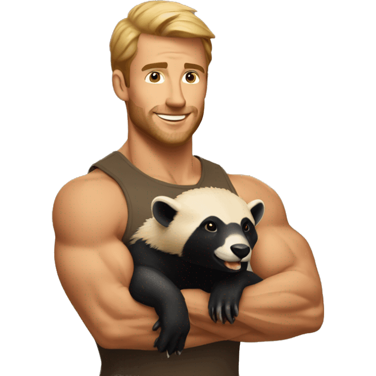 muscled man holding a honey badger emoji