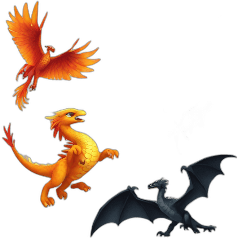 Un Phoenix, un tigre blanc, une tortue noir et un dragon emoji