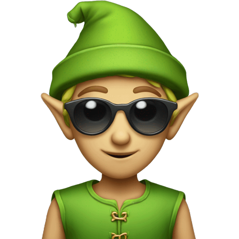 Small elf with sunglasses and backwards flat bill hat emoji