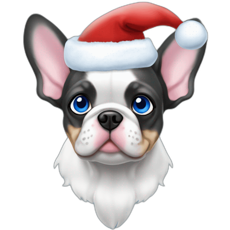 merle frenchie christmas hat with one blue eye emoji