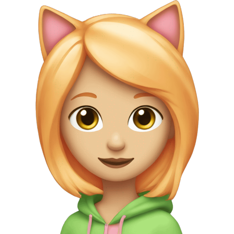 orange cat with a blonde hair green eyes girl with pink cover emoji