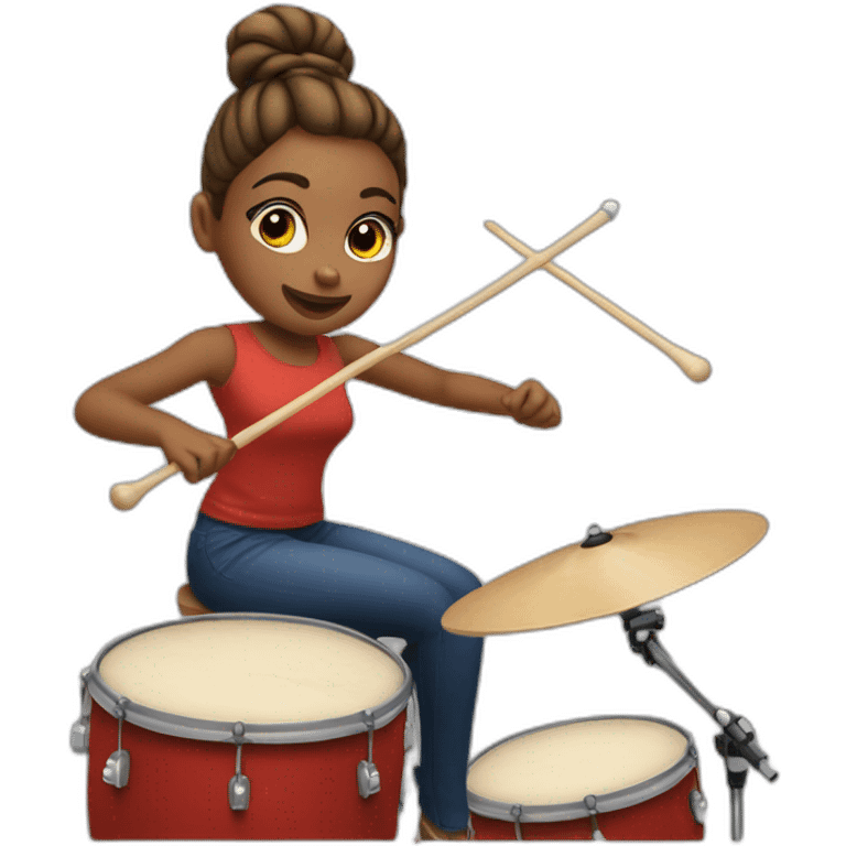 One hair bun girl playing drums emoji