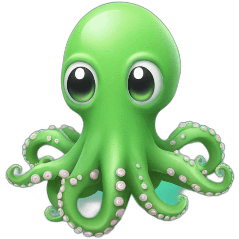 light green cartoon octopus sitting on a rocket emoji