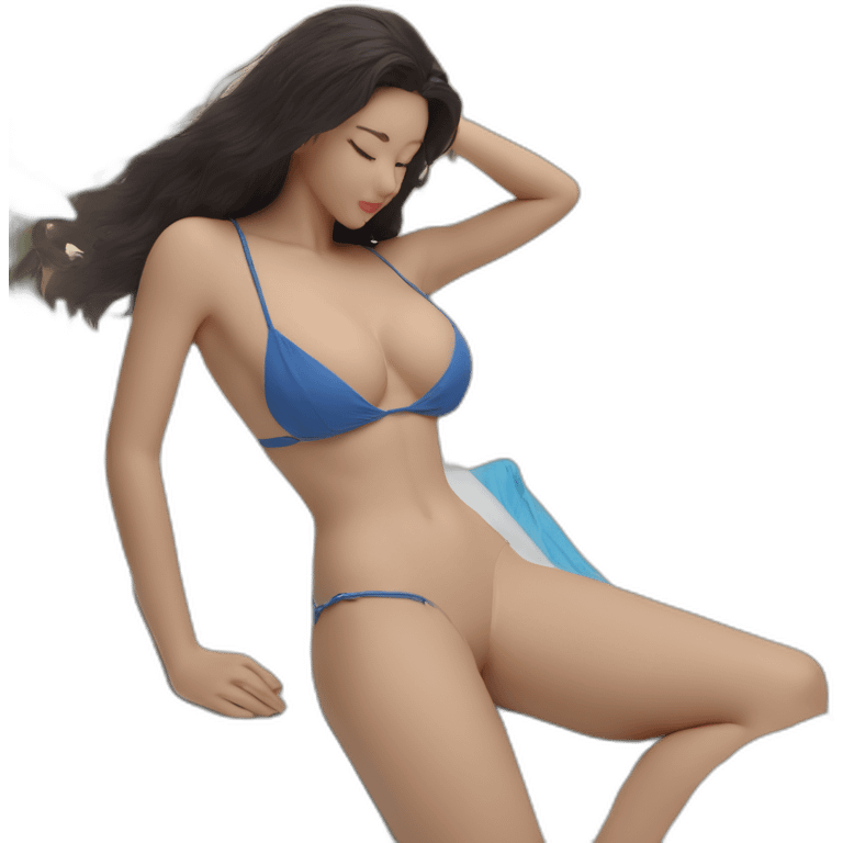 Sexy pose soft-fit woman blue bikini (beach body)bed emoji