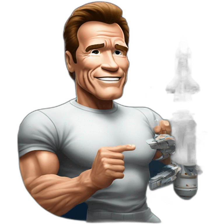 arnold schwarzenegger saludando desde la ventanilla de una nave espacial emoji