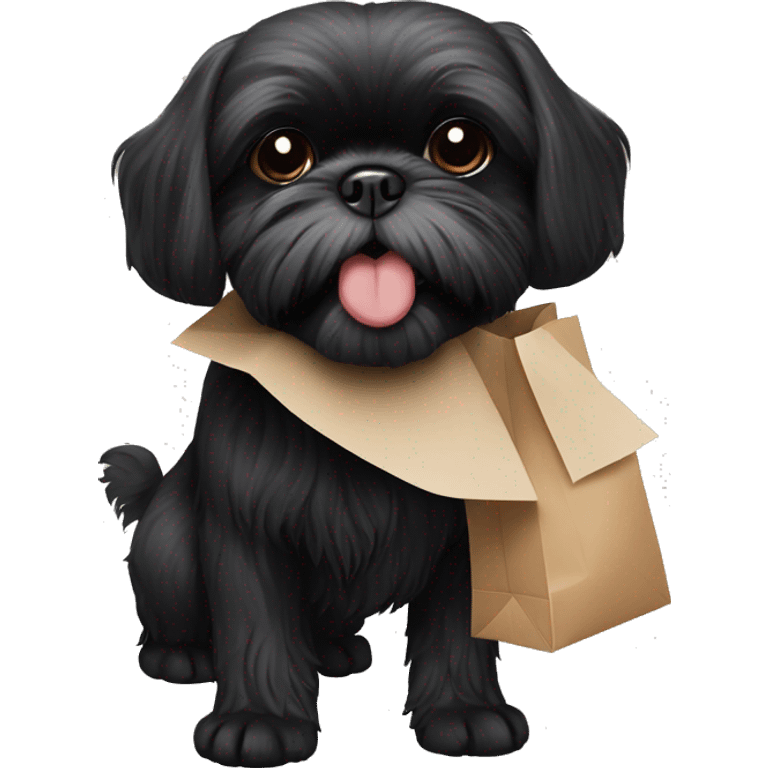 Black shih tzu carrying paper bag in mouth emoji