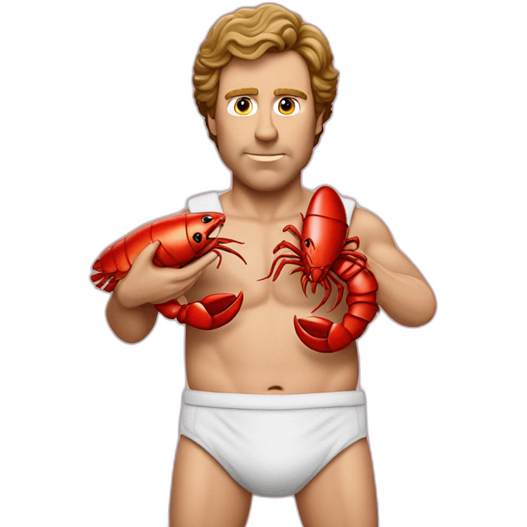 Will Ferrell holding a lobster in a diaper emoji